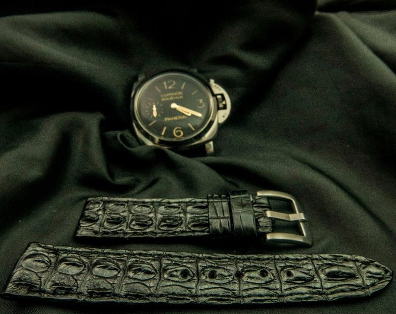 BLACK CROCODILE HORNBACK LEATHER STRAP - Lac Crado 