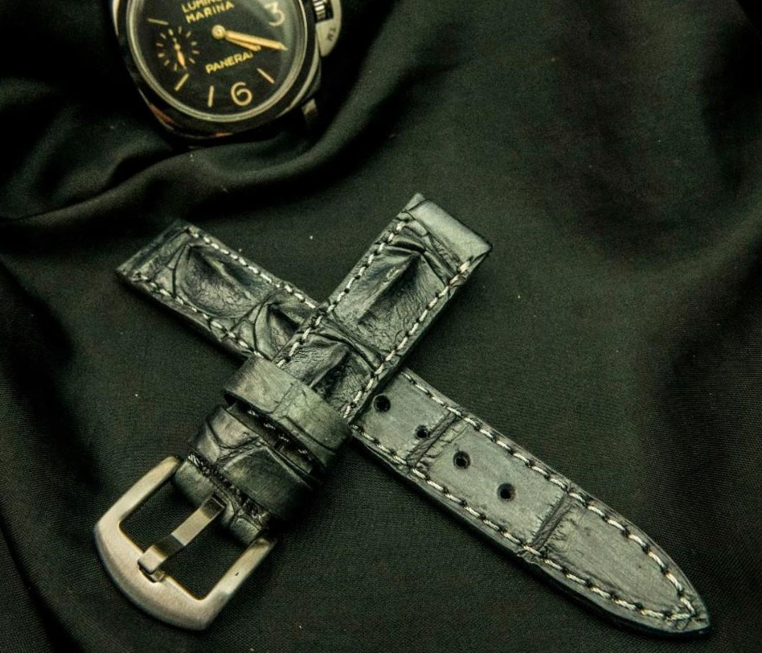 GREY CROCODILE HORNBACK LEATHER STRAP