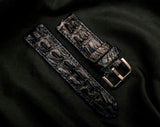 BLACK CROCODILE HORNBACK LEATHER STRAP - Lac Crado 