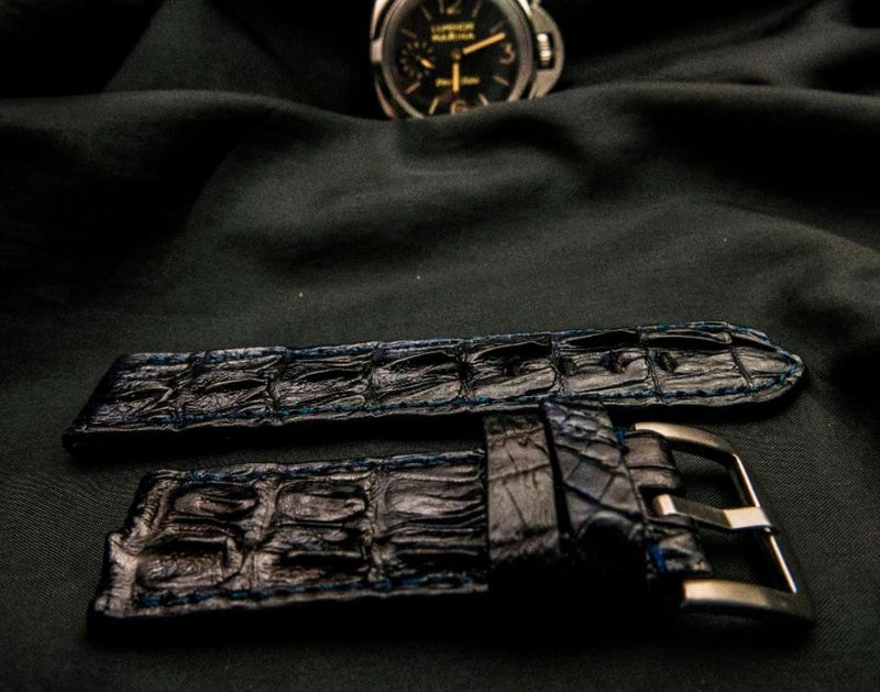 BLACK CROCODILE HORNBACK LEATHER STRAP - Lac Crado 