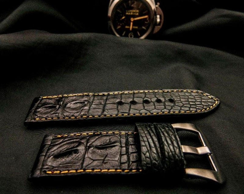 BLACK CROCODILE HORNBACK LEATHER STRAP - Lac Crado 