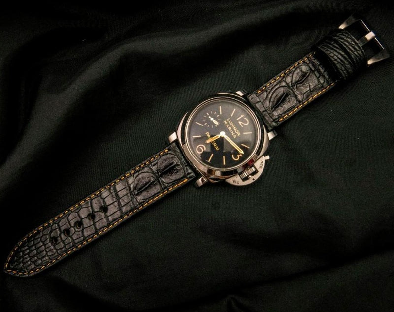 BLACK CROCODILE HORNBACK LEATHER STRAP - Lac Crado 