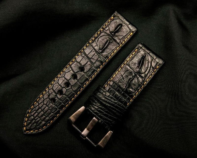 BLACK CROCODILE HORNBACK LEATHER STRAP - Lac Crado 