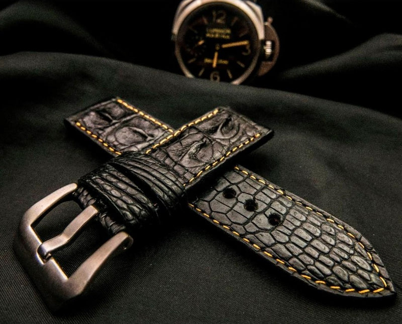 BLACK CROCODILE HORNBACK LEATHER STRAP - Lac Crado 