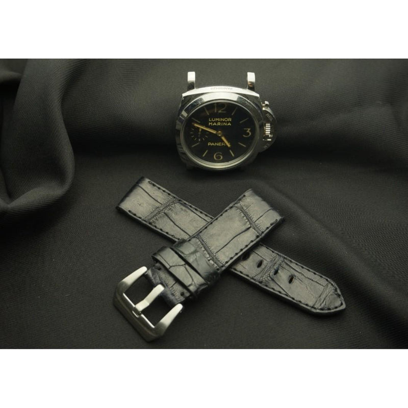 BLACK CROCODILE BELLY LEATHER STRAP