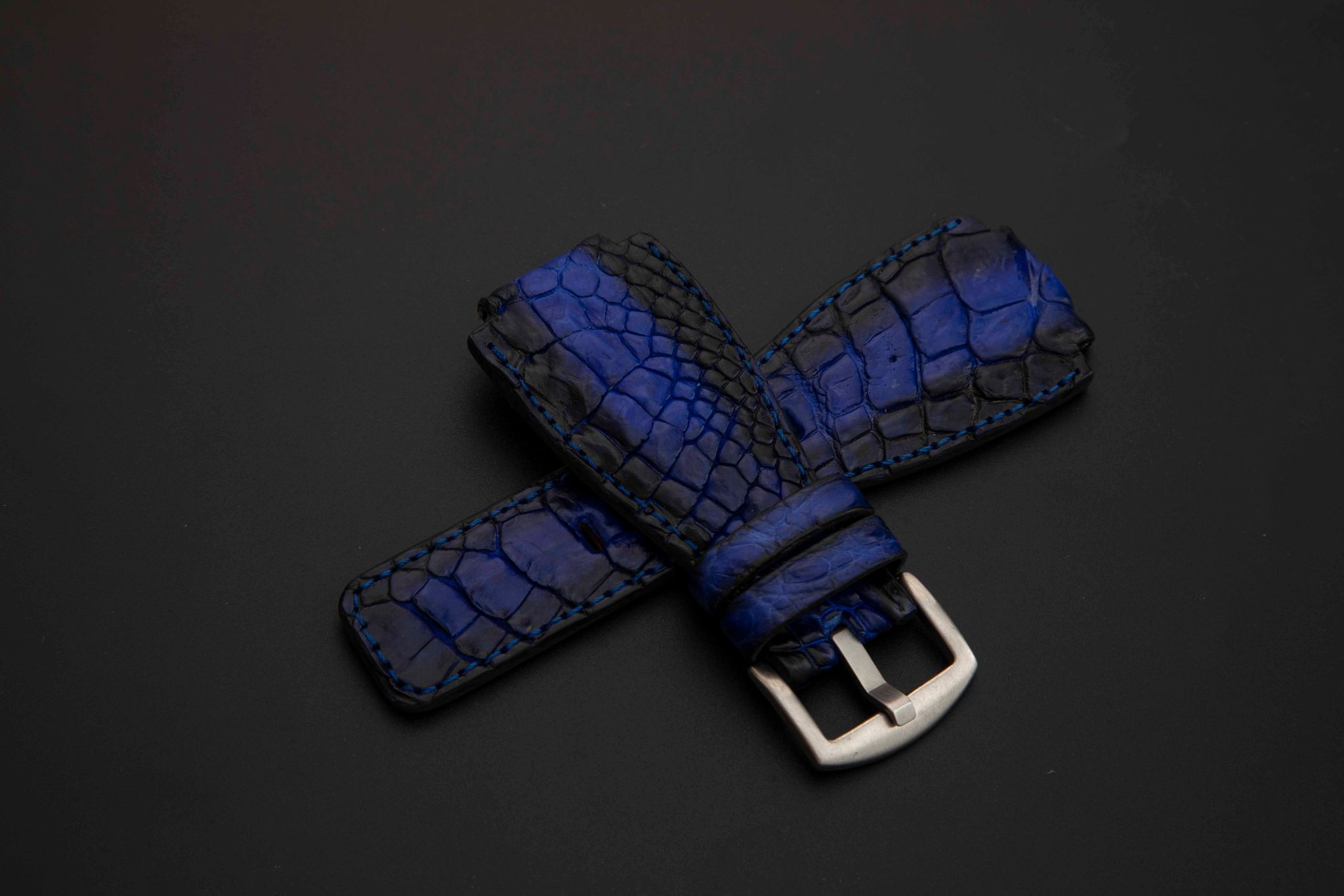 BLACK&BLUE CROCODILE HORNBACK LEATHER STRAP