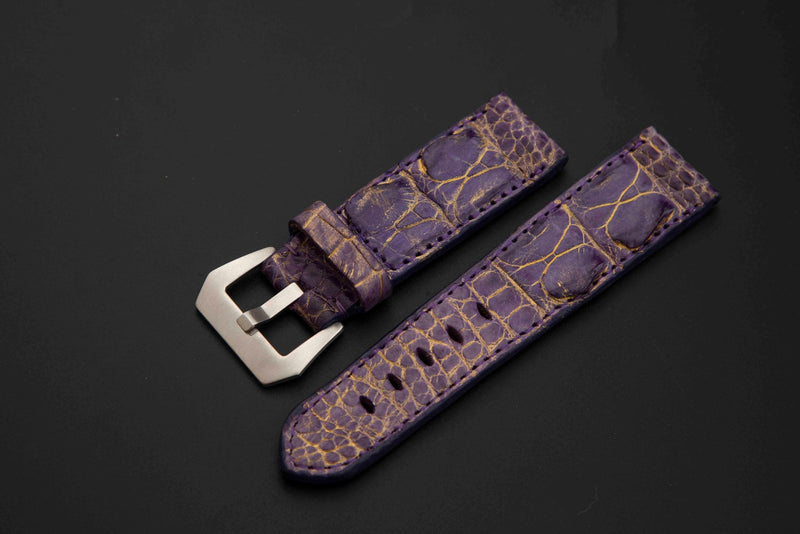 PURPLE&BLACK CROCODILE HORNBACK LEATHER STRAP