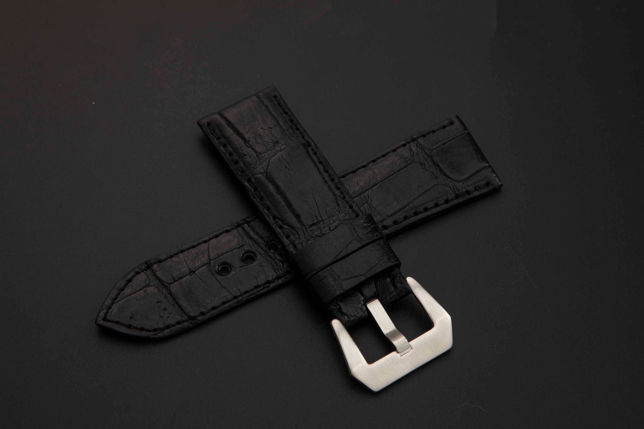BLACK CROCODILE BELLY LEATHER STRAP - Lac Crado 