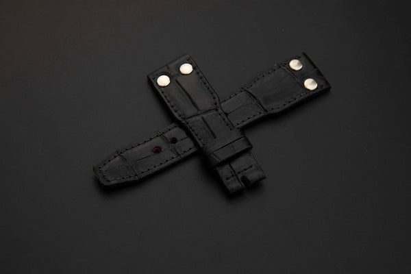 BLACK CROCODILE BELLY LEATHER STRAP - Lac Crado 