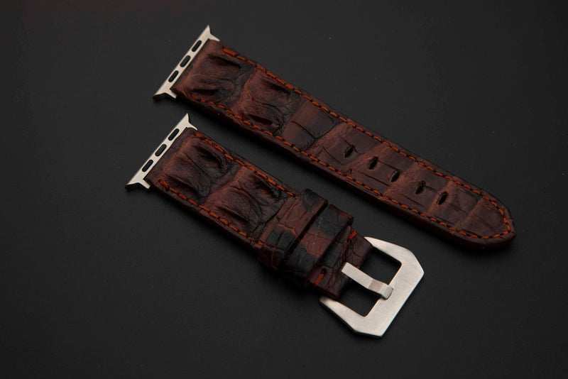 BLACK&RED CROCODILE HORNBACK LEATHER STRAP