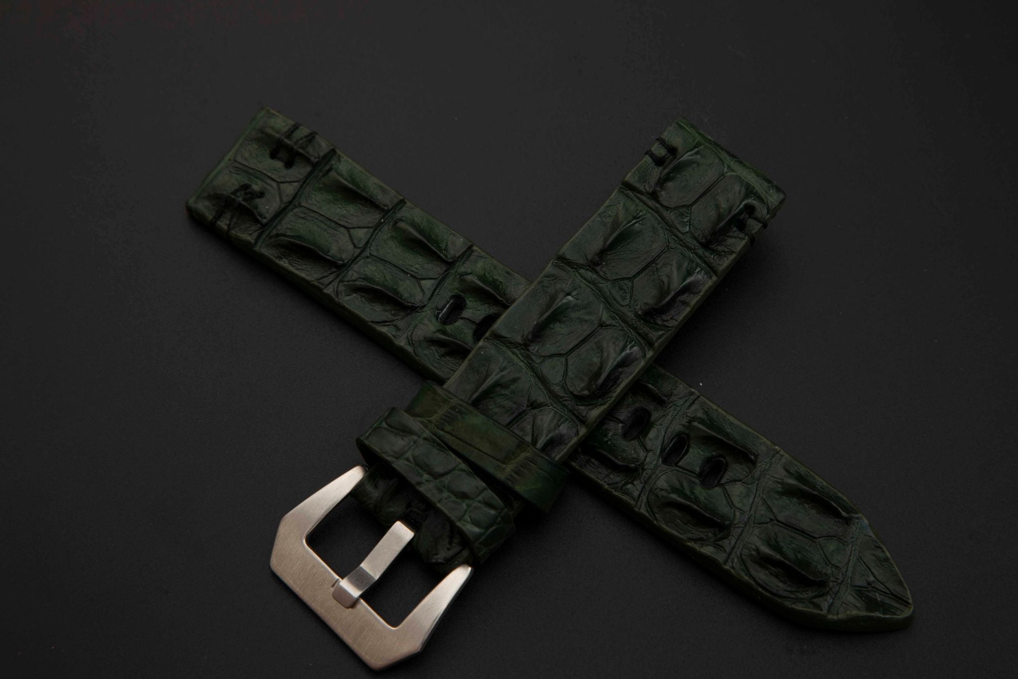 GREEN CROCODILE HORNBACK LEATHER STRAP