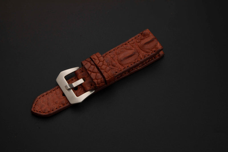BROWN CROCODILE HORNBACK LEATHER STRAP
