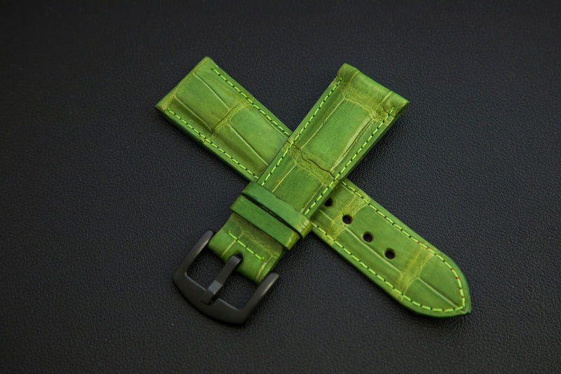GREEN CROCODILE BELLY LEATHER STRAP
