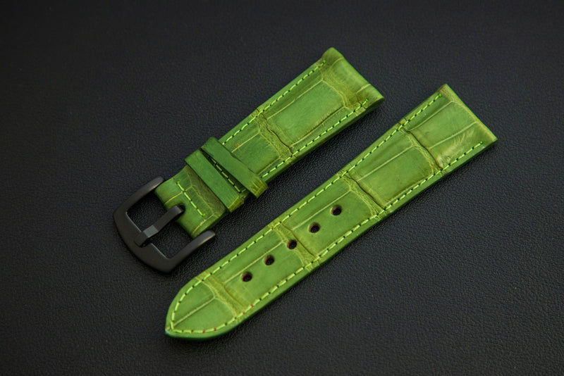 GREEN CROCODILE BELLY LEATHER STRAP