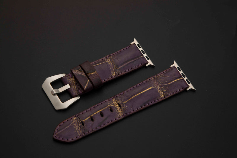 PURPLE&GOLD CROCODILE BELLY LEATHER STRAP