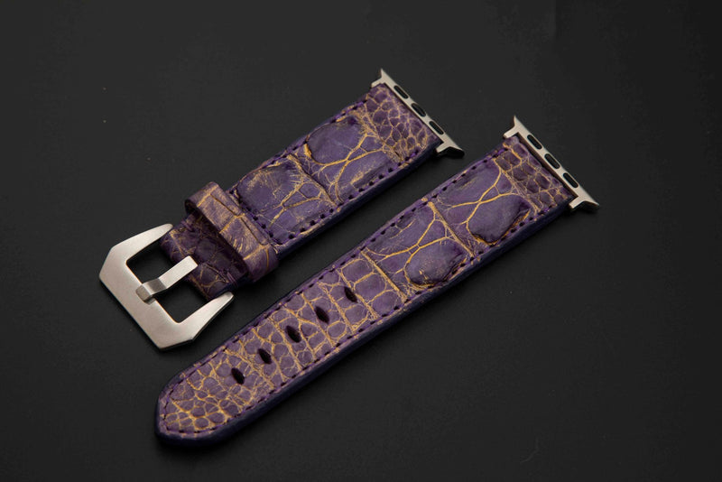 PURPLE&GOLD CROCODILE HORNBACK LEATHER STRAP