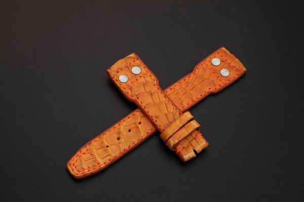 ORANGE CROCODILE HORNBACK LEATHER STRAP