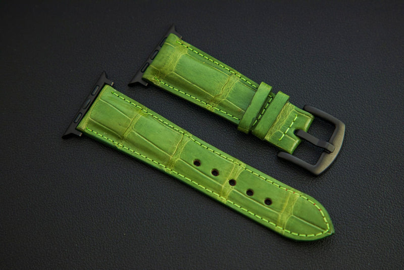 GREEN CROCODILE BELLY LEATHER STRAP