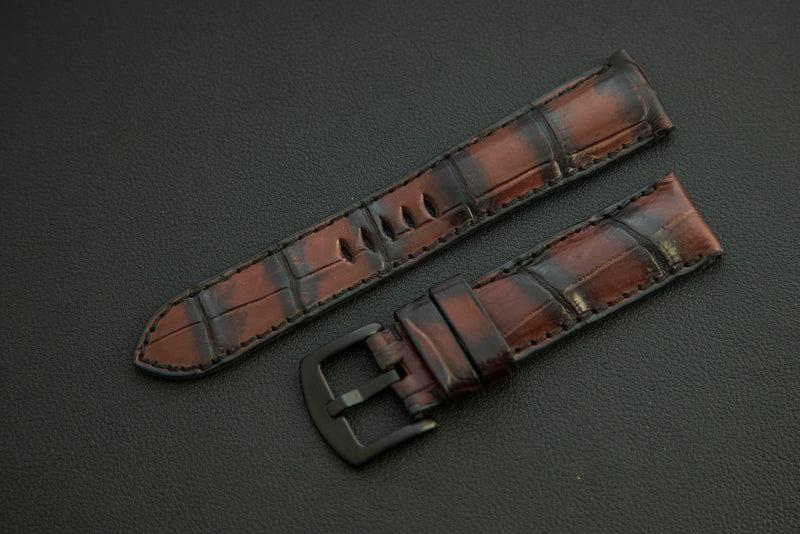 BROWN&BLACK CROCODILE BELLY LEATHER STRAP