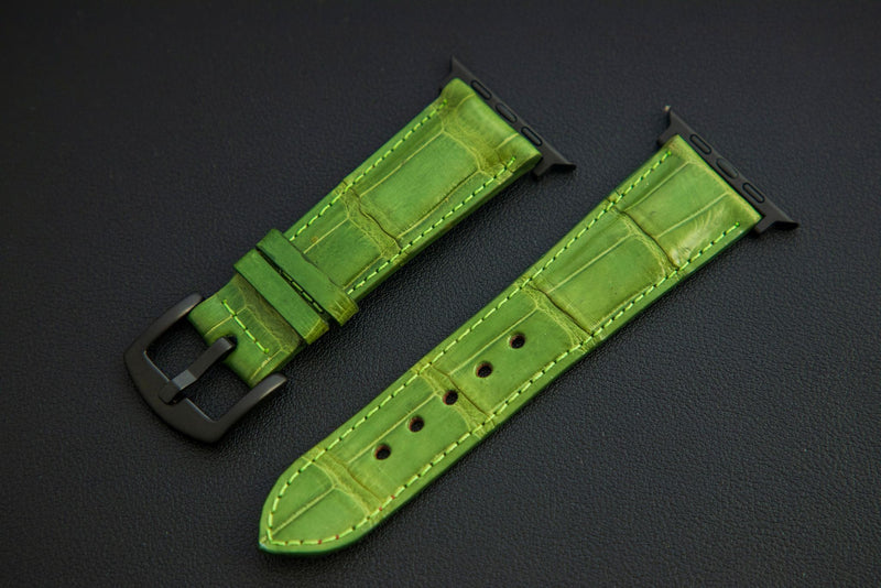 GREEN CROCODILE BELLY LEATHER STRAP