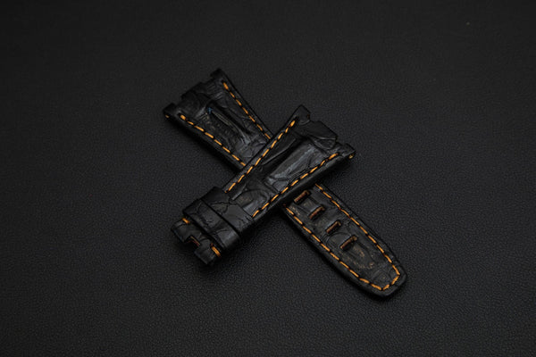 BLACK CROCODILE HORNBACK LEATHER STRAP