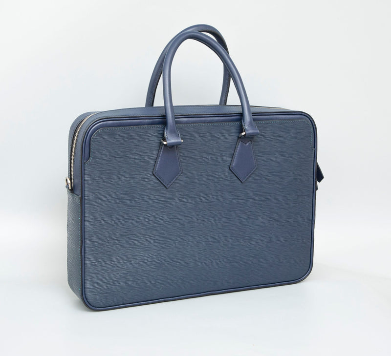 BLUE HANDMADE GENUINE CALF LAPTOP SLINGBAG