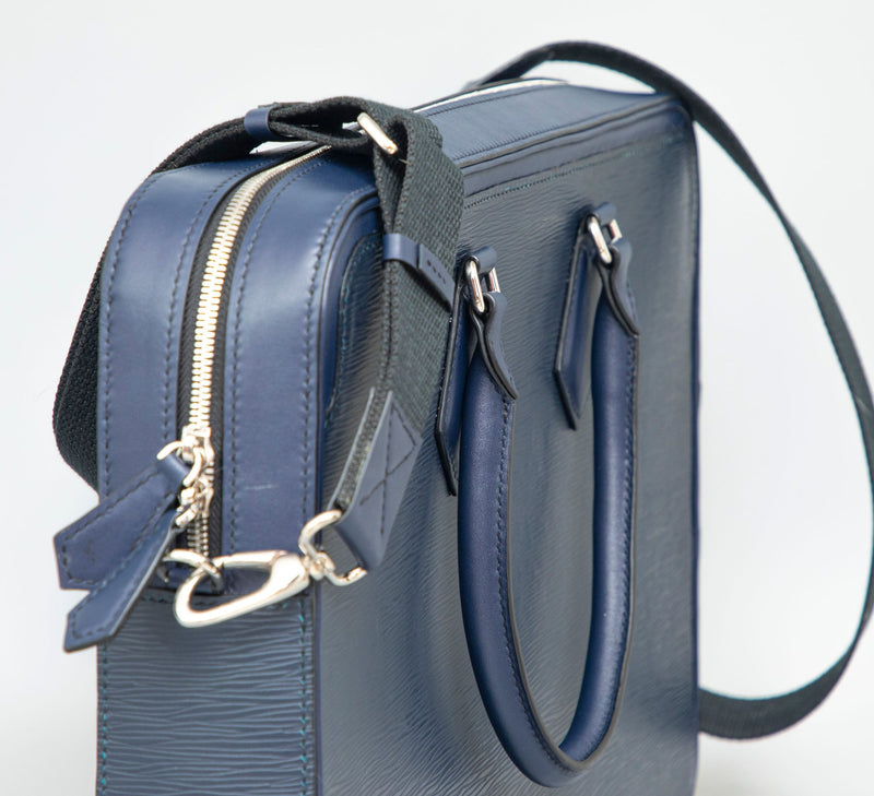 BLUE HANDMADE GENUINE CALF LAPTOP SLINGBAG