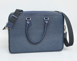 BLUE HANDMADE GENUINE CALF LAPTOP SLINGBAG