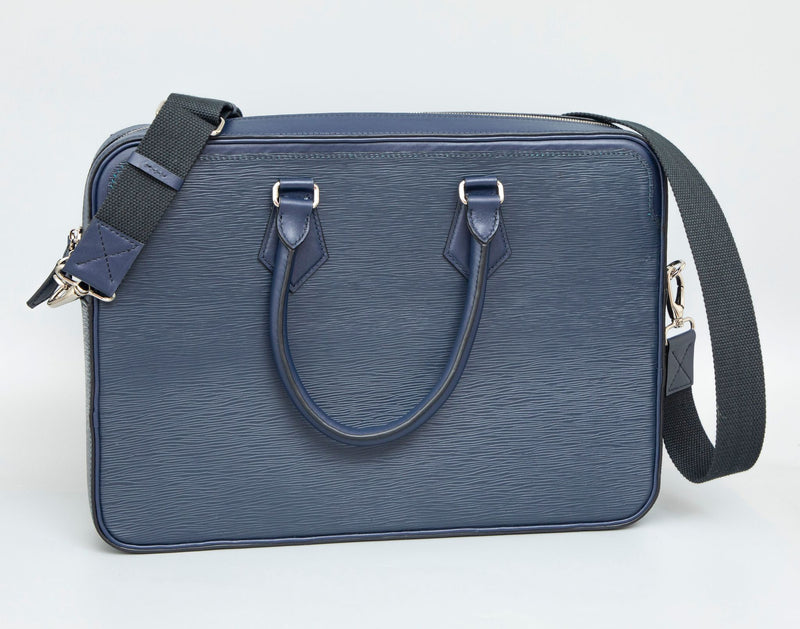 BLUE HANDMADE GENUINE CALF LAPTOP SLINGBAG