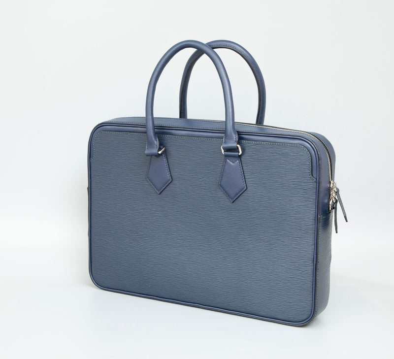 BLUE HANDMADE GENUINE CALF LAPTOP SLINGBAG