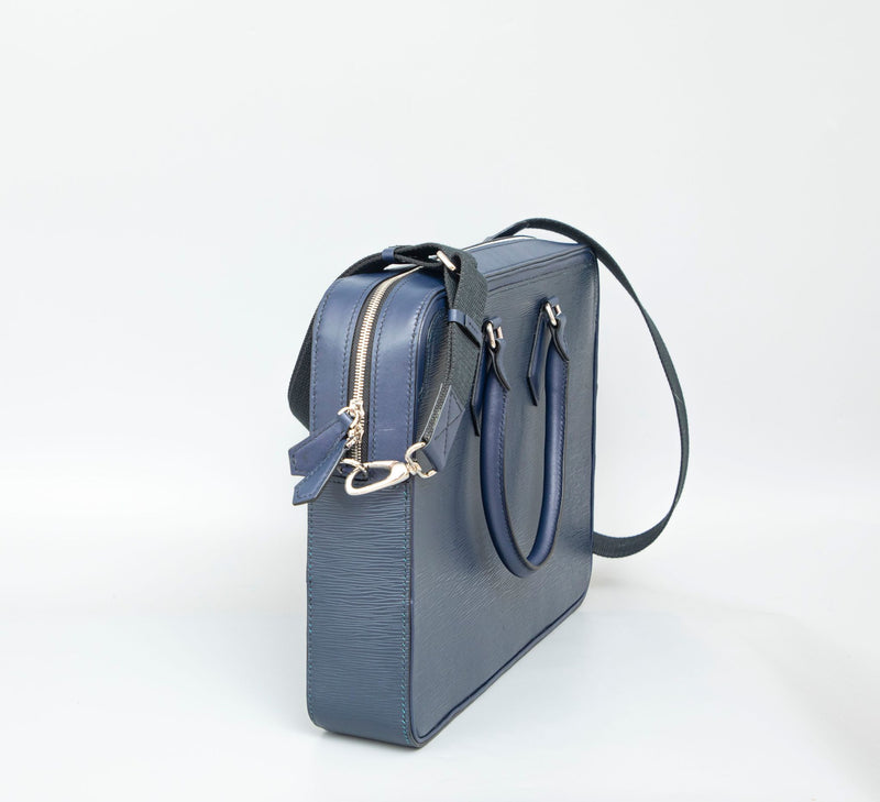 BLUE HANDMADE GENUINE CALF LAPTOP SLINGBAG