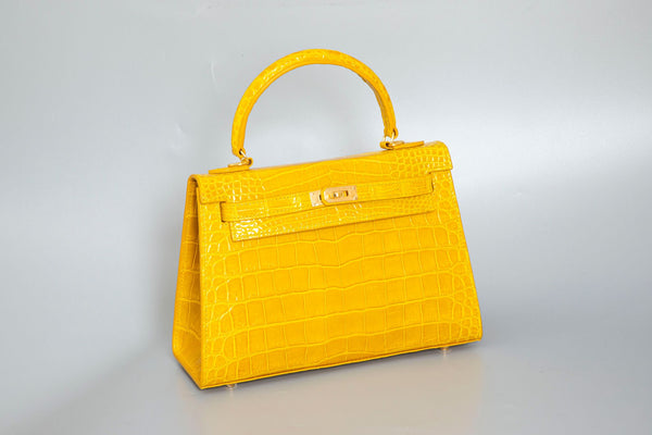 YELLOW HANDMADE GENUINE CROCODILE BAG