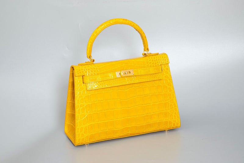 YELLOW HANDMADE GENUINE CROCODILE BAG