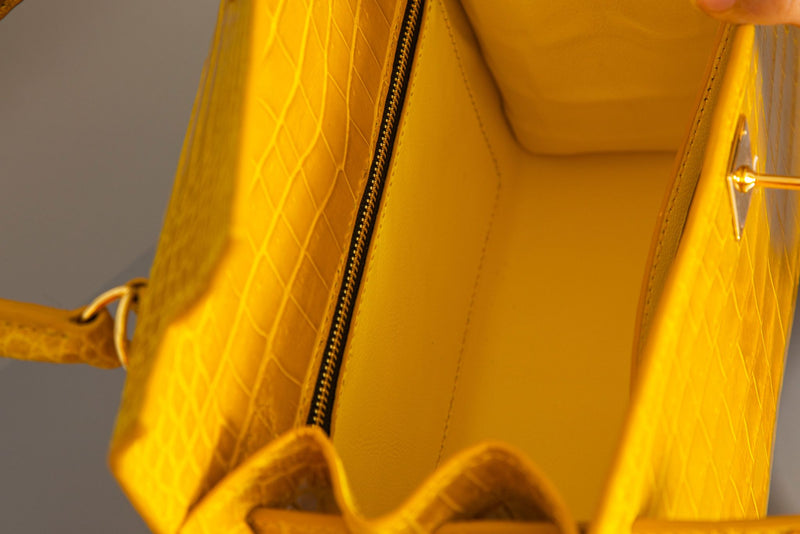 YELLOW HANDMADE GENUINE CROCODILE BAG