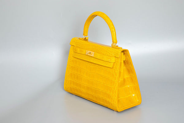 YELLOW HANDMADE GENUINE CROCODILE BAG