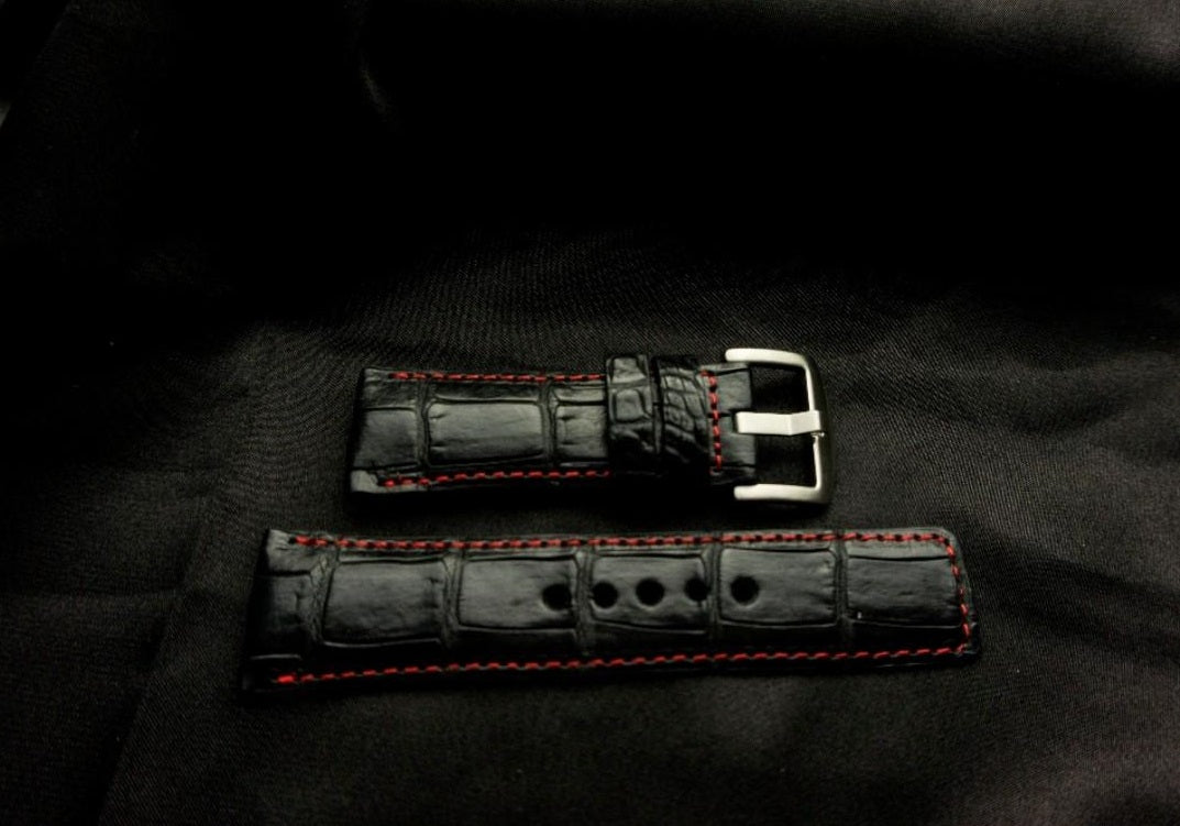 BLACK CROCODILE BELLY LEATHER STRAP