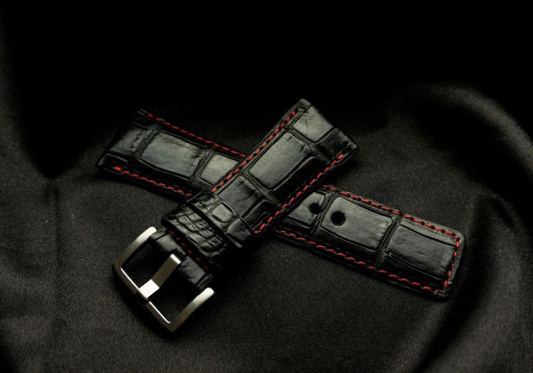 BLACK CROCODILE BELLY LEATHER STRAP