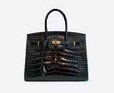 BLACK HANDMADE GENUINE CROCODILE HANDBAG