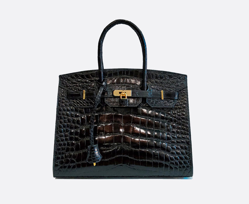 BLACK HANDMADE GENUINE CROCODILE HANDBAG