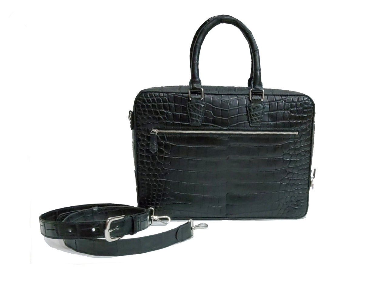 BLACK HANDMADE GENUINE CROCODILE LAPTOP BAG