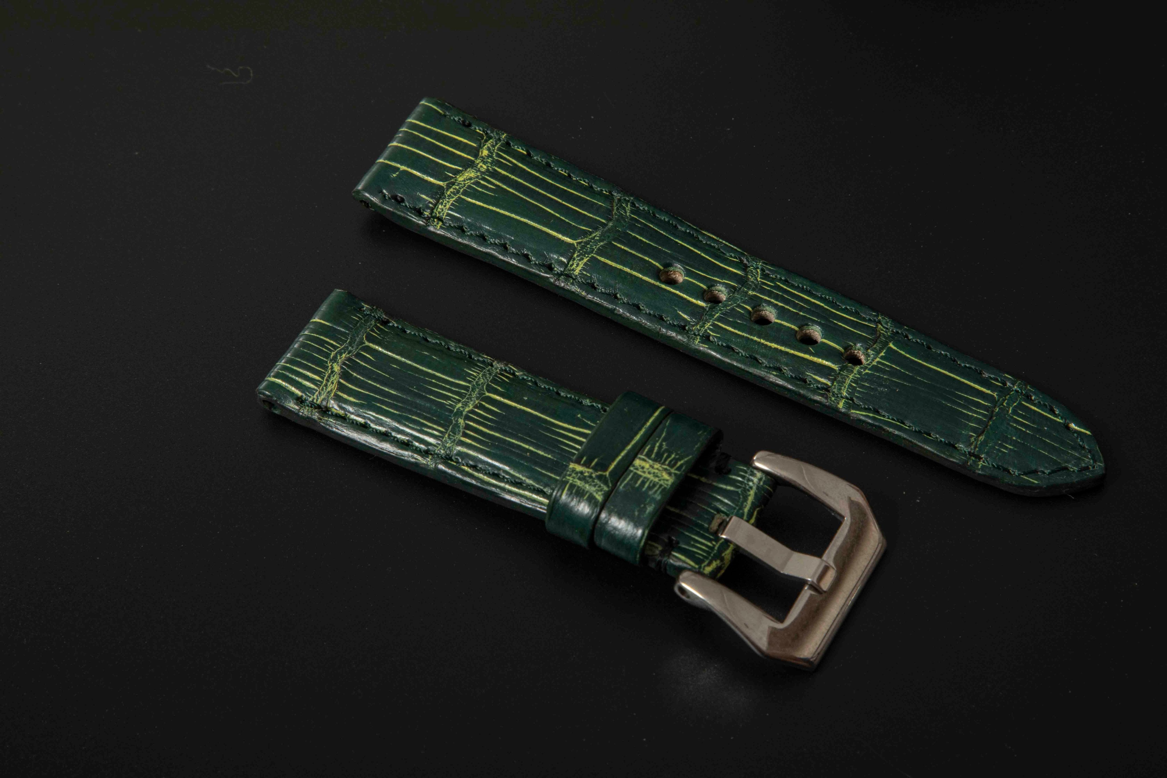 GREEN&GOLD CROCODILE BELLY LEATHER STRAP