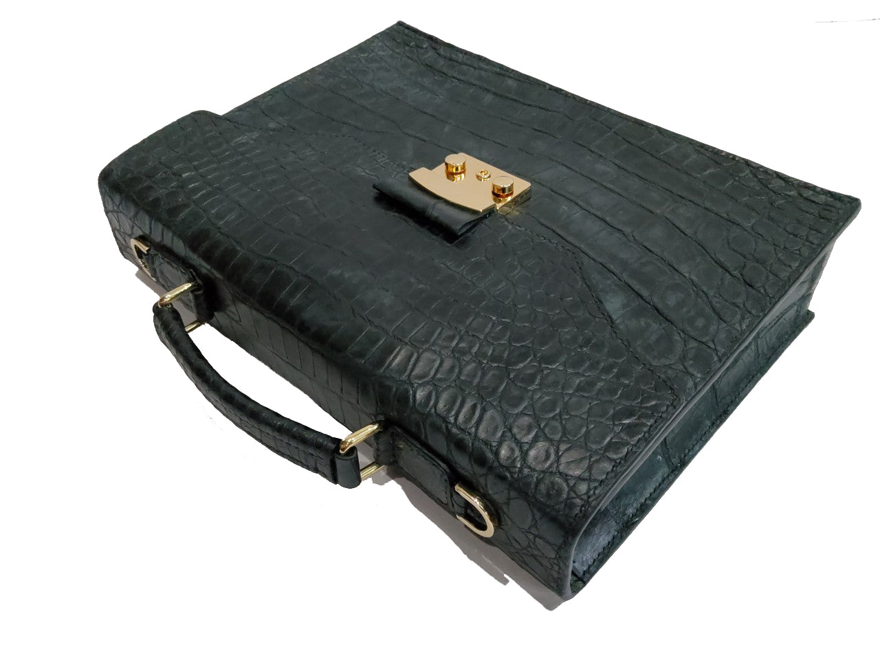 BLACK HANDMADE GENUINE CROCODILE LAPTOP BAG