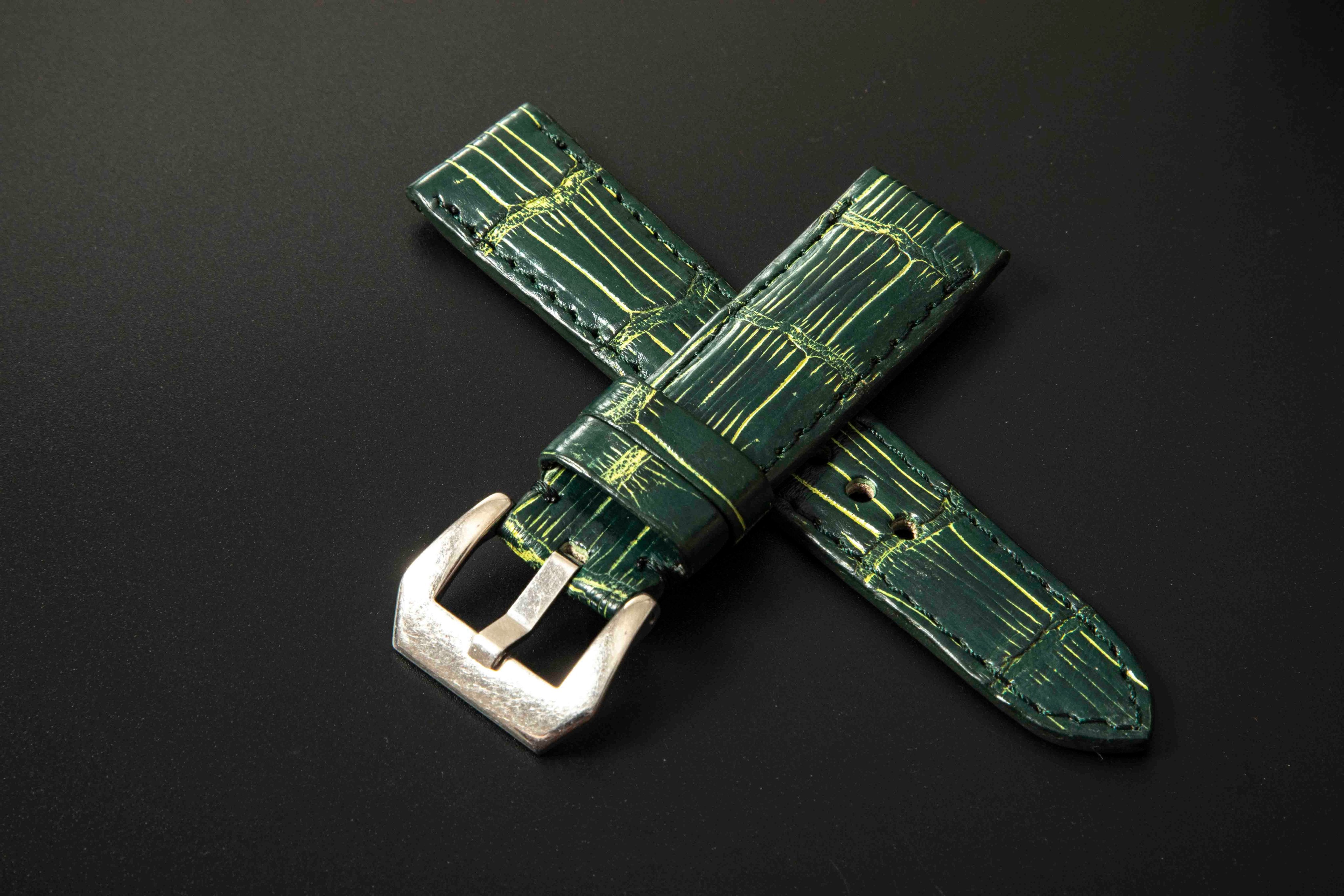 GREEN&GOLD CROCODILE BELLY LEATHER STRAP