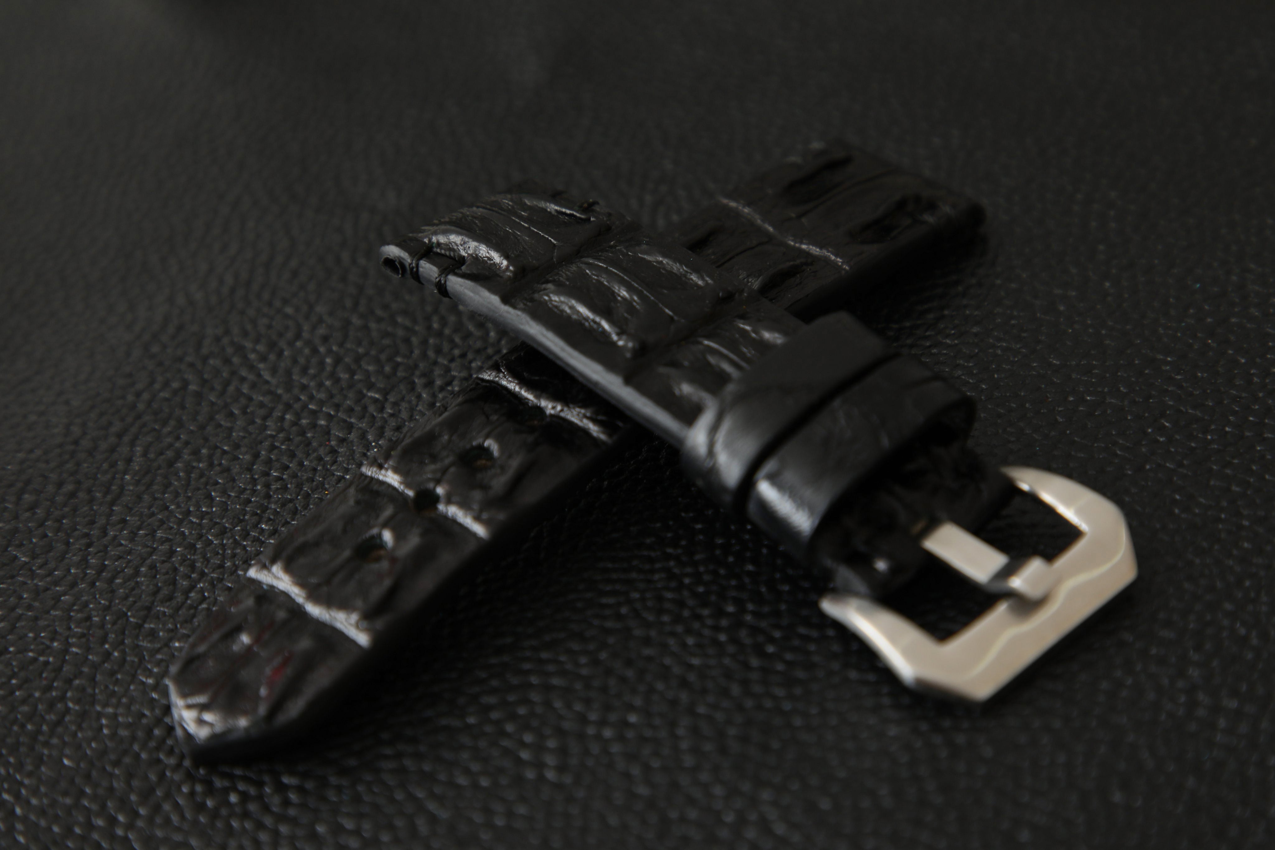BLACK CROCODILE HORNBACK LEATHER STRAP - Lac Crado BLACK CROCODILE HORNBACK LEATHER STRAP - Lac Crado 