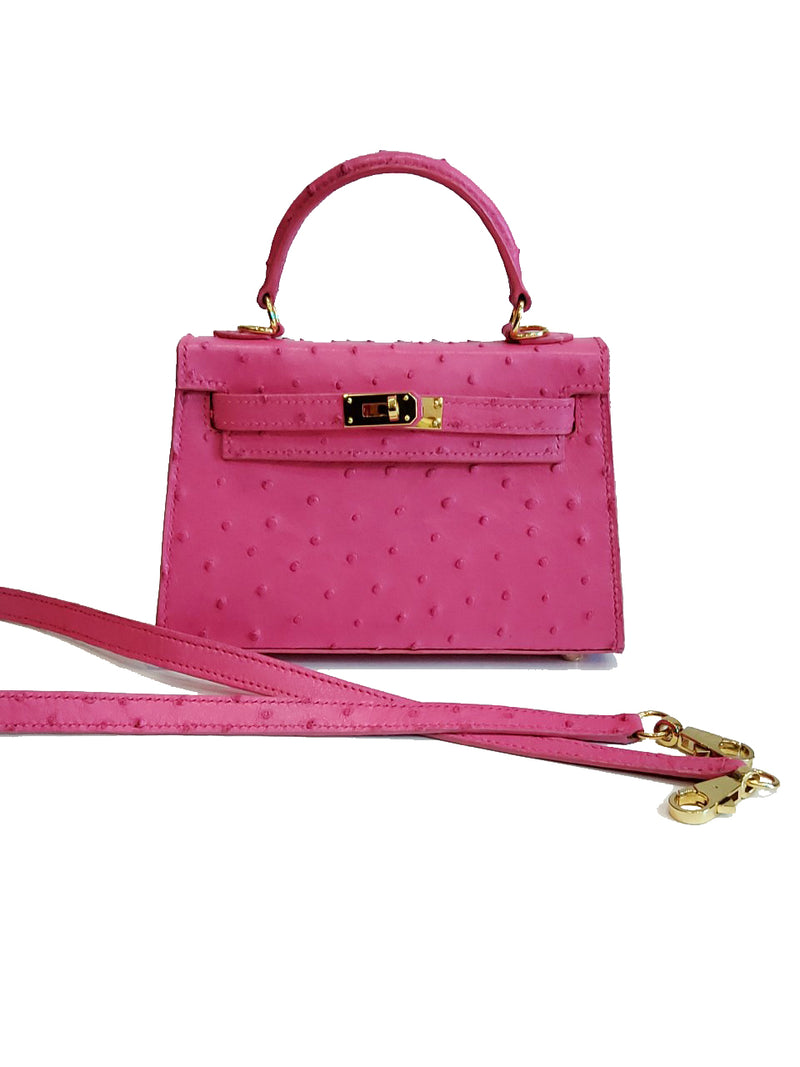 PINK HANDMADE GENUINE OSTRICH BAG