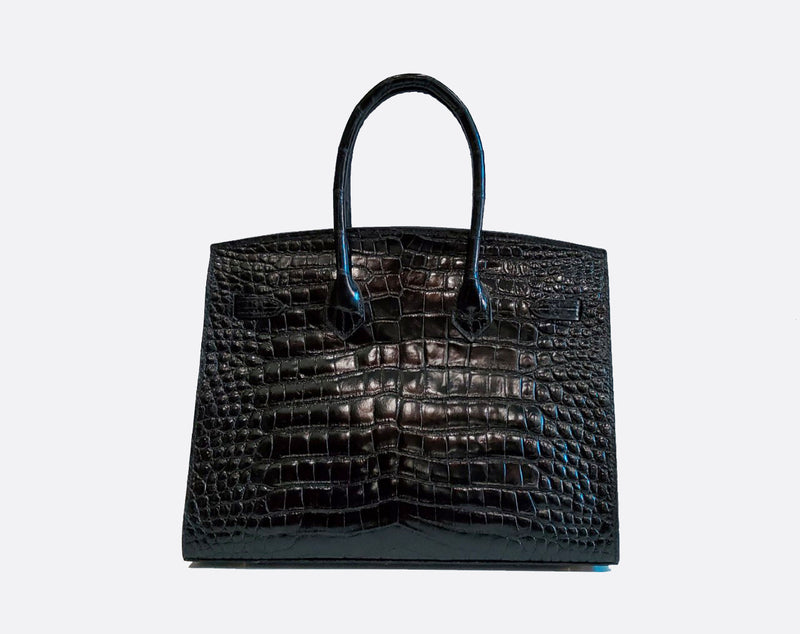 BLACK HANDMADE GENUINE CROCODILE HANDBAG