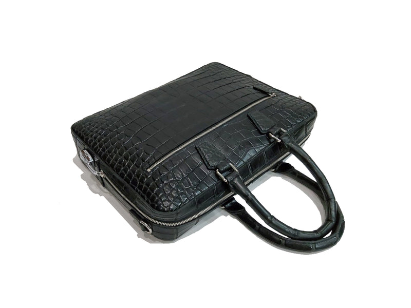 BLACK HANDMADE GENUINE CROCODILE LAPTOP BAG