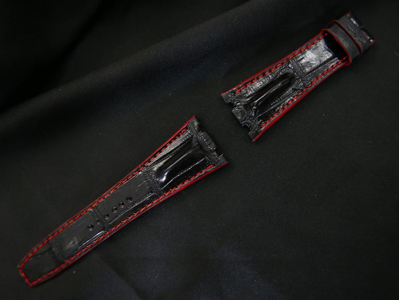 BLACK CROCODILE HORNBACK LEATHER STRAP