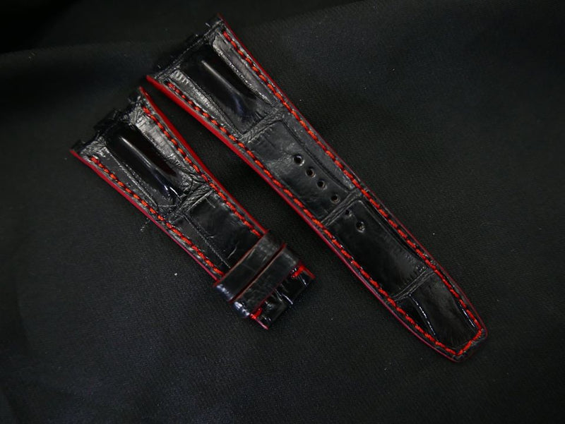 BLACK CROCODILE HORNBACK LEATHER STRAP