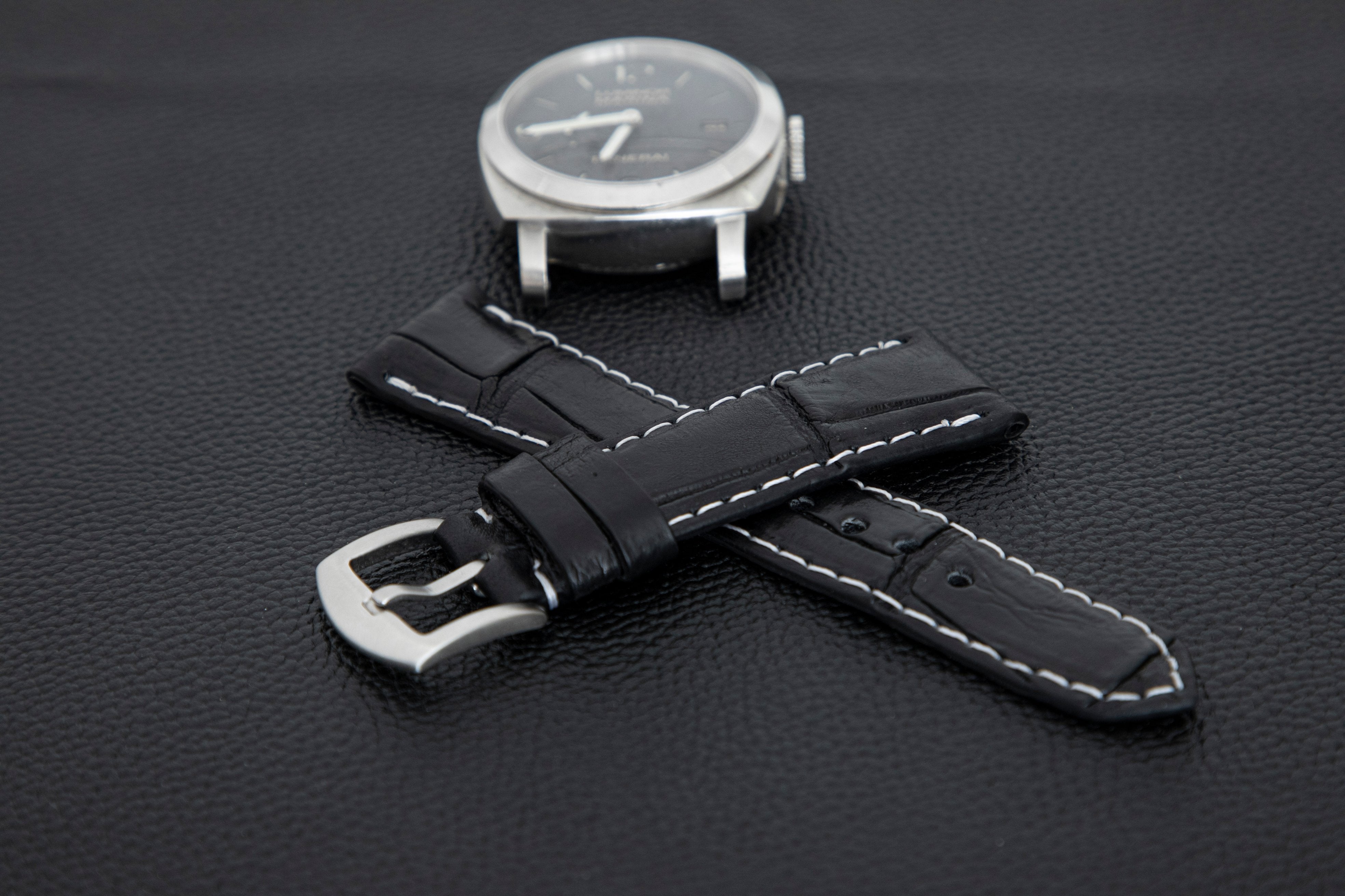 BLACK CROCODILE BELLY LEATHER STRAP - Lac Crado 